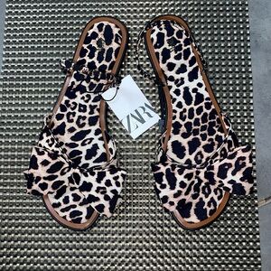 Zara Animal Print Sandals with Brown Accents